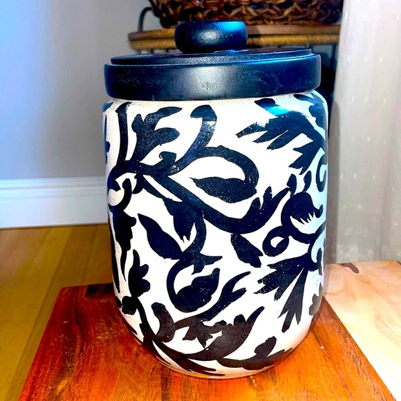 Unique Versatile Black and White Floral Ceramic Jar - Picture 6 of 12
